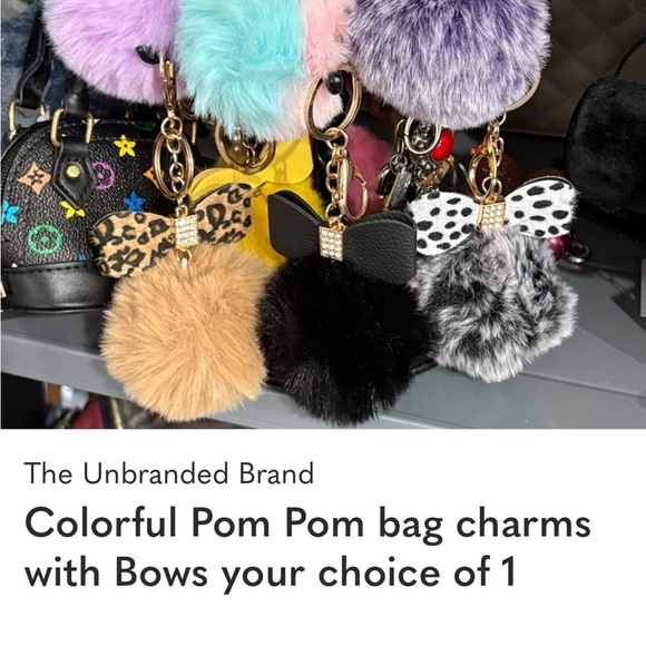 The Unbranded Brand Accessories - Colorful Pom Pom Bag Charms with Bows